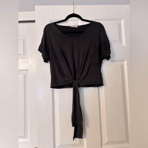 LUSH Black Cropped Front Tie Short Sleeve Lightweight T-Shirt Top
